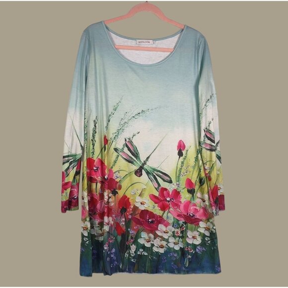 Misslook Floral & Dragonfly Print Long Sleeve Mini Dress Size XXL - Picture 1 of 7